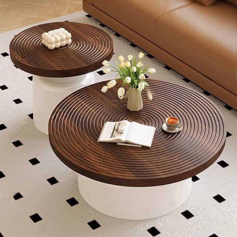 Contemporary Nordic Vortex Pattern Round MDF Carbon Steel Coffee Table Set 1-Tier For Living Room