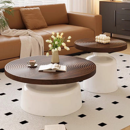 Contemporary Nordic Vortex Pattern Round MDF Carbon Steel Coffee Table Set 1-Tier For Living Room