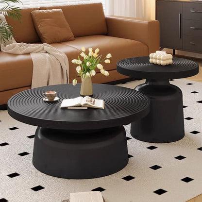 Contemporary Nordic Vortex Pattern Round MDF Carbon Steel Coffee Table Set 1-Tier For Living Room