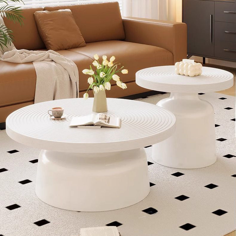Contemporary Nordic Vortex Pattern Round MDF Carbon Steel Coffee Table Set 1-Tier For Living Room