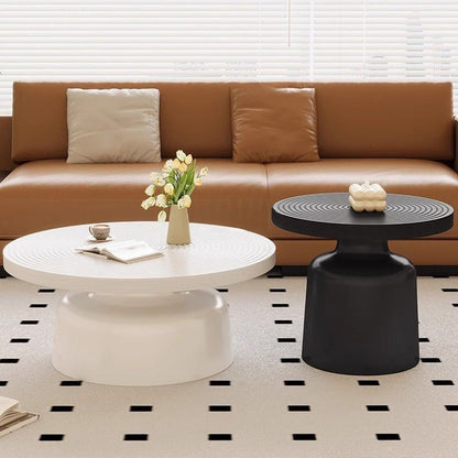 Contemporary Nordic Vortex Pattern Round MDF Carbon Steel Coffee Table Set 1-Tier For Living Room