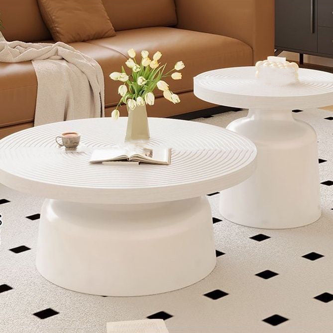 Contemporary Nordic Vortex Pattern Round MDF Carbon Steel Coffee Table Set 1-Tier For Living Room