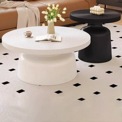 Contemporary Nordic Vortex Pattern Round MDF Carbon Steel Coffee Table Set 1-Tier For Living Room