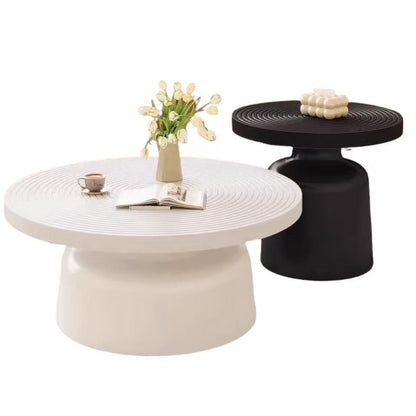 Contemporary Nordic Vortex Pattern Round MDF Carbon Steel Coffee Table Set 1-Tier For Living Room