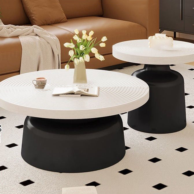 Contemporary Nordic Vortex Pattern Round MDF Carbon Steel Coffee Table Set 1-Tier For Living Room