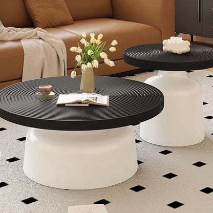 Contemporary Nordic Vortex Pattern Round MDF Carbon Steel Coffee Table Set 1-Tier For Living Room