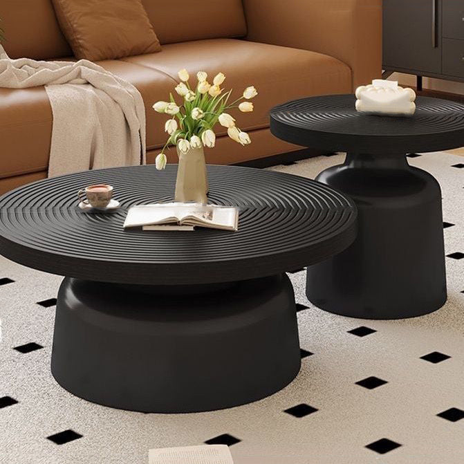 Contemporary Nordic Vortex Pattern Round MDF Carbon Steel Coffee Table Set 1-Tier For Living Room