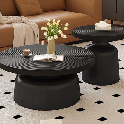 Contemporary Nordic Vortex Pattern Round MDF Carbon Steel Coffee Table Set 1-Tier For Living Room