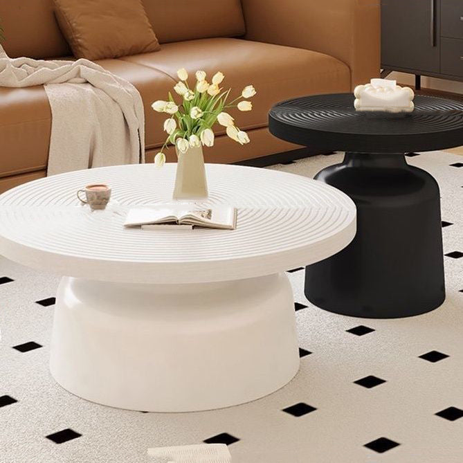Contemporary Nordic Vortex Pattern Round MDF Carbon Steel Coffee Table Set 1-Tier For Living Room