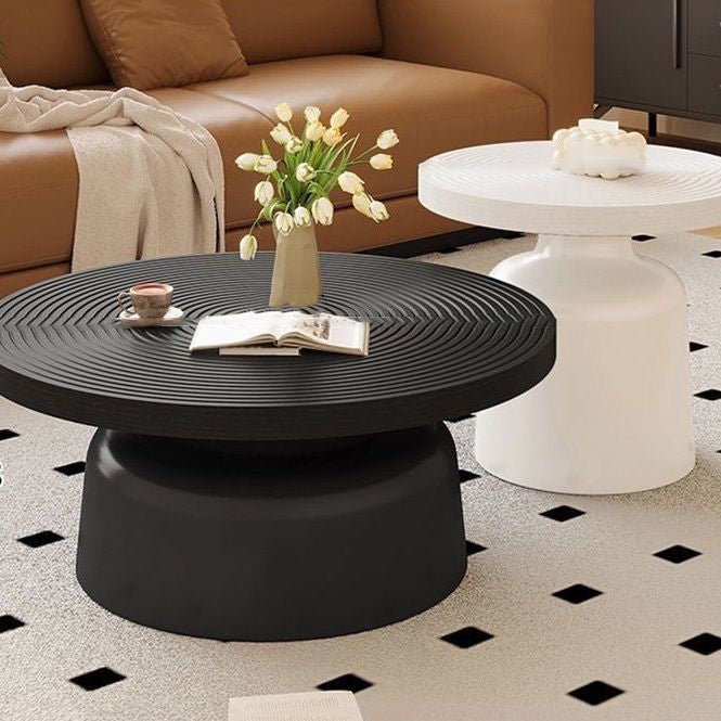 Contemporary Nordic Vortex Pattern Round MDF Carbon Steel Coffee Table Set 1-Tier For Living Room