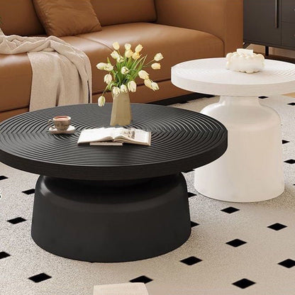 Contemporary Nordic Vortex Pattern Round MDF Carbon Steel Coffee Table Set 1-Tier For Living Room