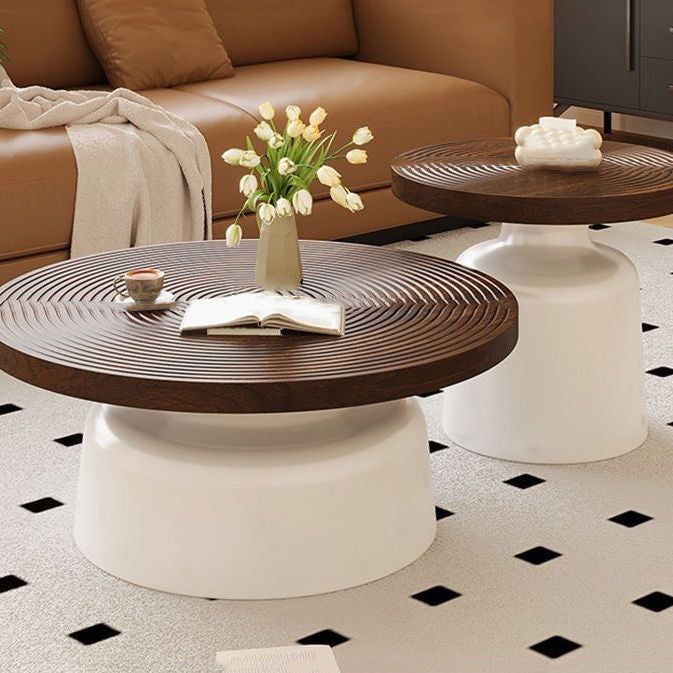 Contemporary Nordic Vortex Pattern Round MDF Carbon Steel Coffee Table Set 1-Tier For Living Room