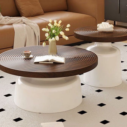 Contemporary Nordic Vortex Pattern Round MDF Carbon Steel Coffee Table Set 1-Tier For Living Room