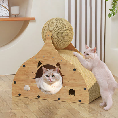 Traditional Rustic Wear-Resistant Semi-Circular MDF Corrugated Paper Integrated Cat Scratcher Cat Beds 1-Cabinet For Living Room