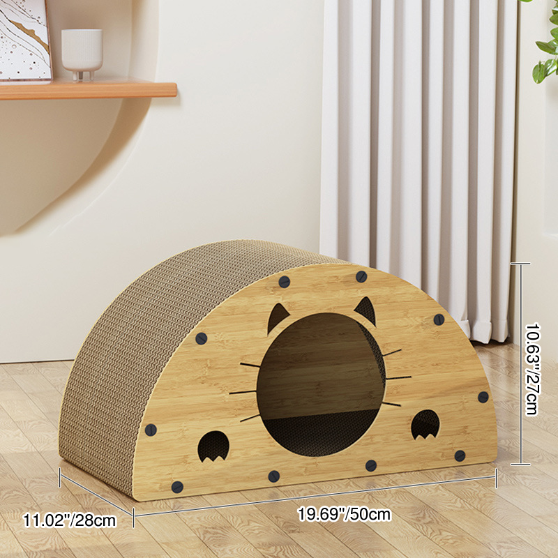 Traditional Rustic Wear-Resistant Semi-Circular MDF Corrugated Paper Integrated Cat Scratcher Cat Beds 1-Cabinet For Living Room