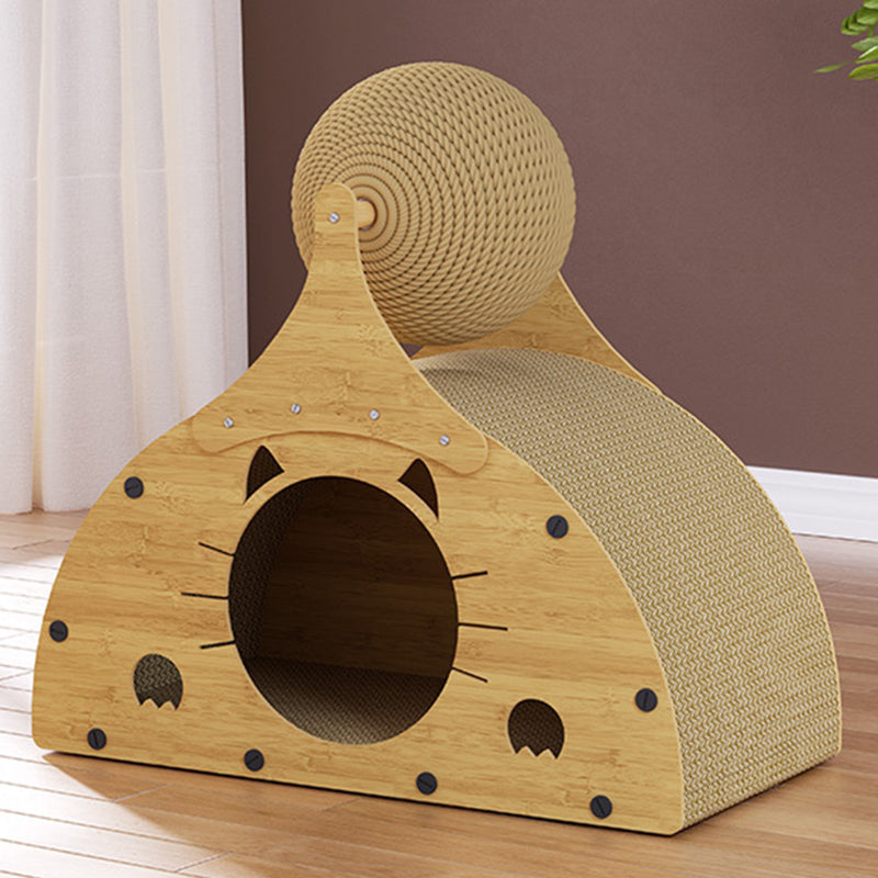 Traditional Rustic Wear-Resistant Semi-Circular MDF Corrugated Paper Integrated Cat Scratcher Cat Beds 1-Cabinet For Living Room