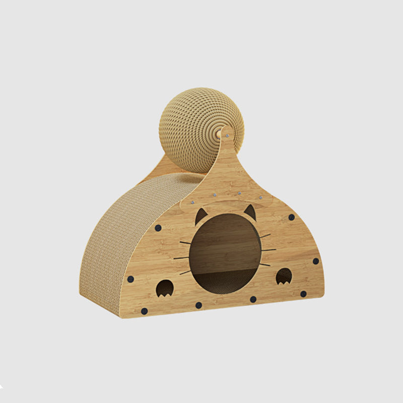 Traditional Rustic Wear-Resistant Semi-Circular MDF Corrugated Paper Integrated Cat Scratcher Cat Beds 1-Cabinet For Living Room
