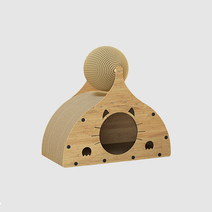 Traditional Rustic Wear-Resistant Semi-Circular MDF Corrugated Paper Integrated Cat Scratcher Cat Beds 1-Cabinet For Living Room