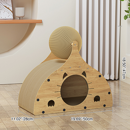 Traditional Rustic Wear-Resistant Semi-Circular MDF Corrugated Paper Integrated Cat Scratcher Cat Beds 1-Cabinet For Living Room