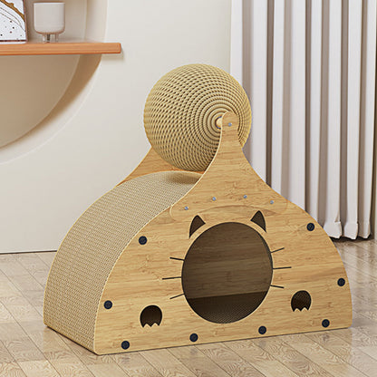 Traditional Rustic Wear-Resistant Semi-Circular MDF Corrugated Paper Integrated Cat Scratcher Cat Beds 1-Cabinet For Living Room
