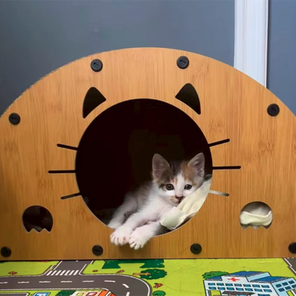 Traditional Rustic Wear-Resistant Semi-Circular MDF Corrugated Paper Integrated Cat Scratcher Cat Beds 1-Cabinet For Living Room