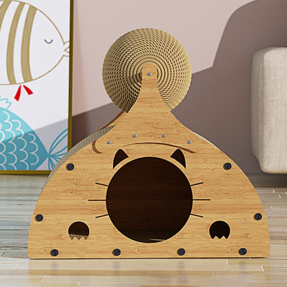 Traditional Rustic Wear-Resistant Semi-Circular MDF Corrugated Paper Integrated Cat Scratcher Cat Beds 1-Cabinet For Living Room