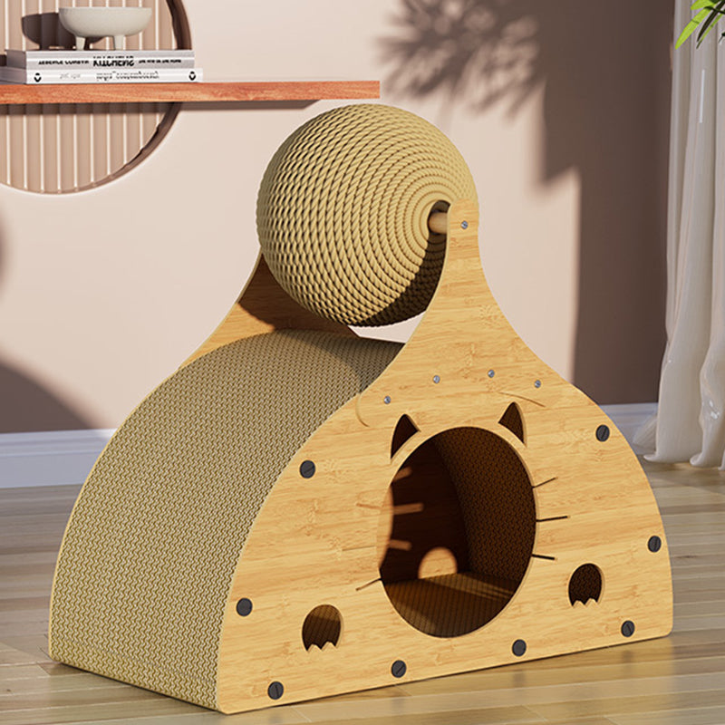 Traditional Rustic Wear-Resistant Semi-Circular MDF Corrugated Paper Integrated Cat Scratcher Cat Beds 1-Cabinet For Living Room