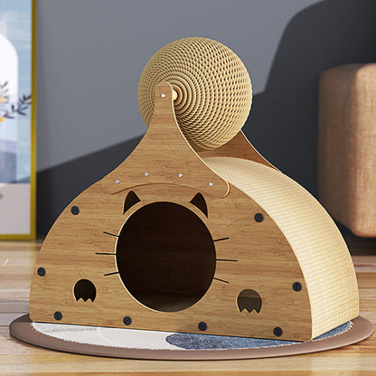 Traditional Rustic Wear-Resistant Semi-Circular MDF Corrugated Paper Integrated Cat Scratcher Cat Beds 1-Cabinet For Living Room