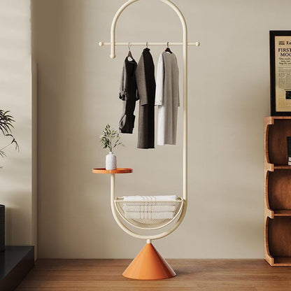 Modern Minimalist G-Shaped Iron Carbon Steel Floor-Standing Hall Tree 1-Basket For Bedroom