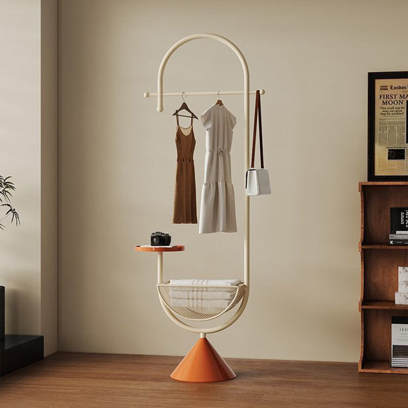 Modern Minimalist G-Shaped Iron Carbon Steel Floor-Standing Hall Tree 1-Basket For Bedroom