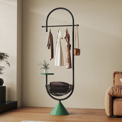 Modern Minimalist G-Shaped Iron Carbon Steel Floor-Standing Hall Tree 1-Basket For Bedroom