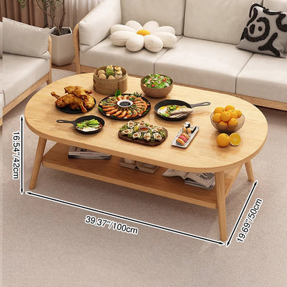 Modern Minimalist Oval Engineered Wood Solid Wood Coffee Table 2-Tier For Living Room