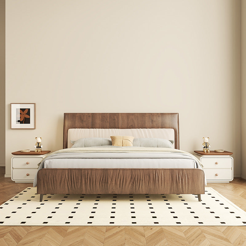 Modern Minimalist Solid Wood & Plywood Faux Leather Square Nightstand 2-Drawer For Bedroom