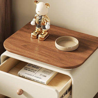 Modern Minimalist Solid Wood & Plywood Faux Leather Square Nightstand 2-Drawer For Bedroom