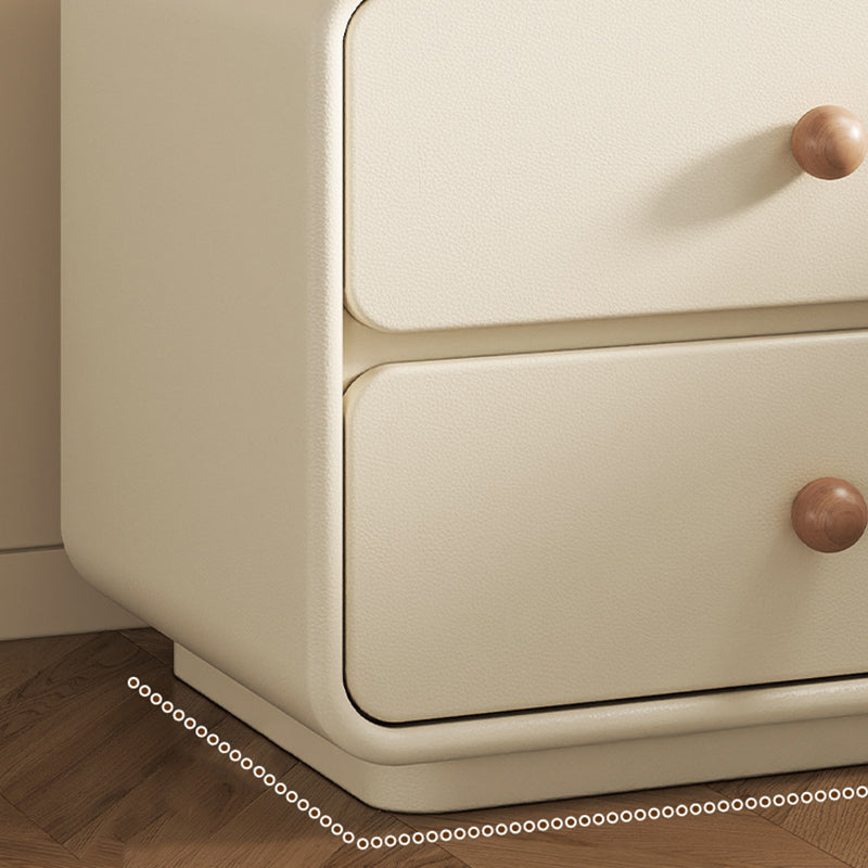 Modern Minimalist Solid Wood & Plywood Faux Leather Square Nightstand 2-Drawer For Bedroom
