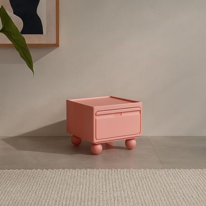 Contemporary Scandinavian PE ABS Square Nightstand 1-Drawer For Bedroom