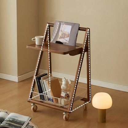 Contemporary Retro Solid Wood Iron Square Movable End Table 2-Tier For Living Room