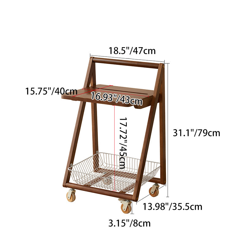 Contemporary Retro Solid Wood Iron Square Movable End Table 2-Tier For Living Room