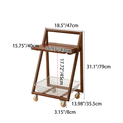 Contemporary Retro Solid Wood Iron Square Movable End Table 2-Tier For Living Room