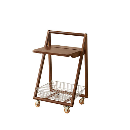 Contemporary Retro Solid Wood Iron Square Movable End Table 2-Tier For Living Room