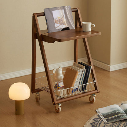 Contemporary Retro Solid Wood Iron Square Movable End Table 2-Tier For Living Room