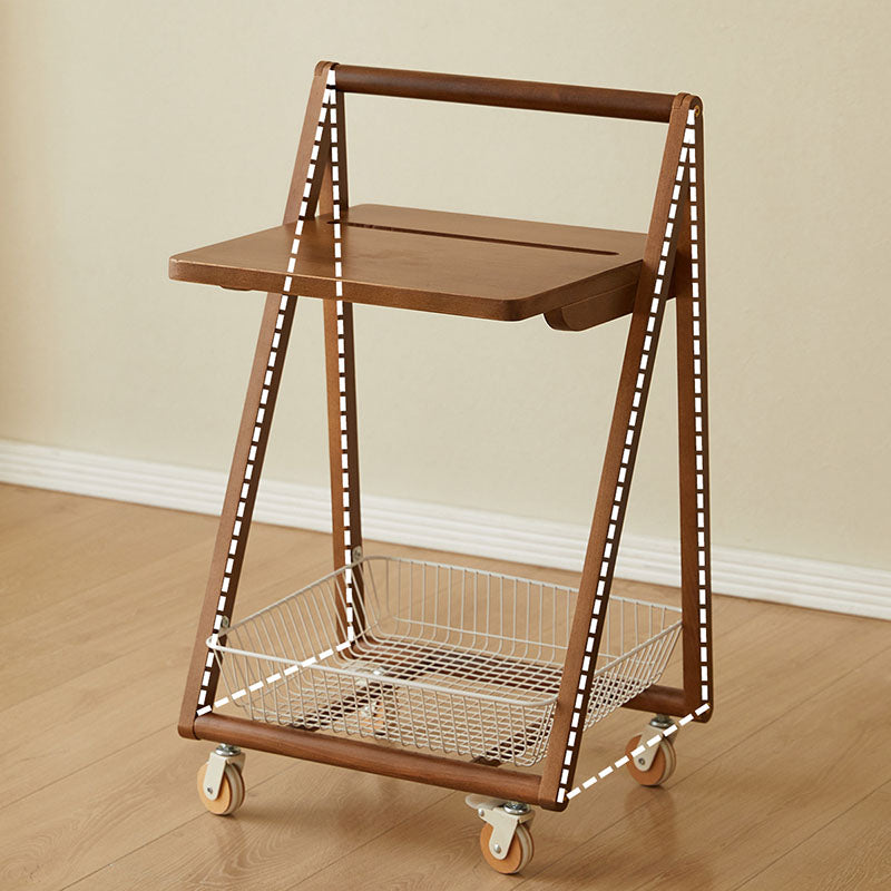 Contemporary Retro Solid Wood Iron Square Movable End Table 2-Tier For Living Room