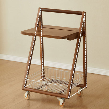 Contemporary Retro Solid Wood Iron Square Movable End Table 2-Tier For Living Room