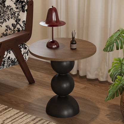 Contemporary Retro Plywood Carbon Steel Round End Table 1-Tier For Living Room