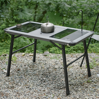 Modern Minimalist Aluminum Nylon Rectangular Height Adjustable Portable And Modular Outdoor Dining Table 1-Tier For Outdoor Patio