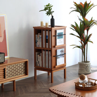 Contemporary Scandinavian Pine Cherrywood Rectangular Bookshelves 3-Tier For Home Office