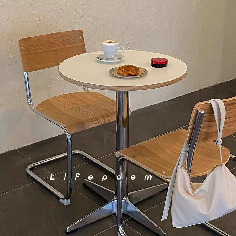 Modern Minimalist Plywood Stainless Steel Aluminum Round Dining Table 1-Tier For Dining Room & Kitchen