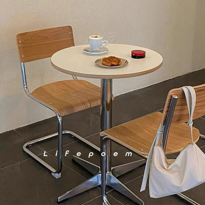 Modern Minimalist Plywood Stainless Steel Aluminum Round Dining Table 1-Tier For Dining Room & Kitchen