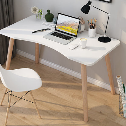 Contemporary Scandinavian MDF Solid Wood Curved Rectangular Desk 1-Tier For Home Office
