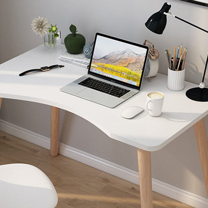 Contemporary Scandinavian MDF Solid Wood Curved Rectangular Desk 1-Tier For Home Office